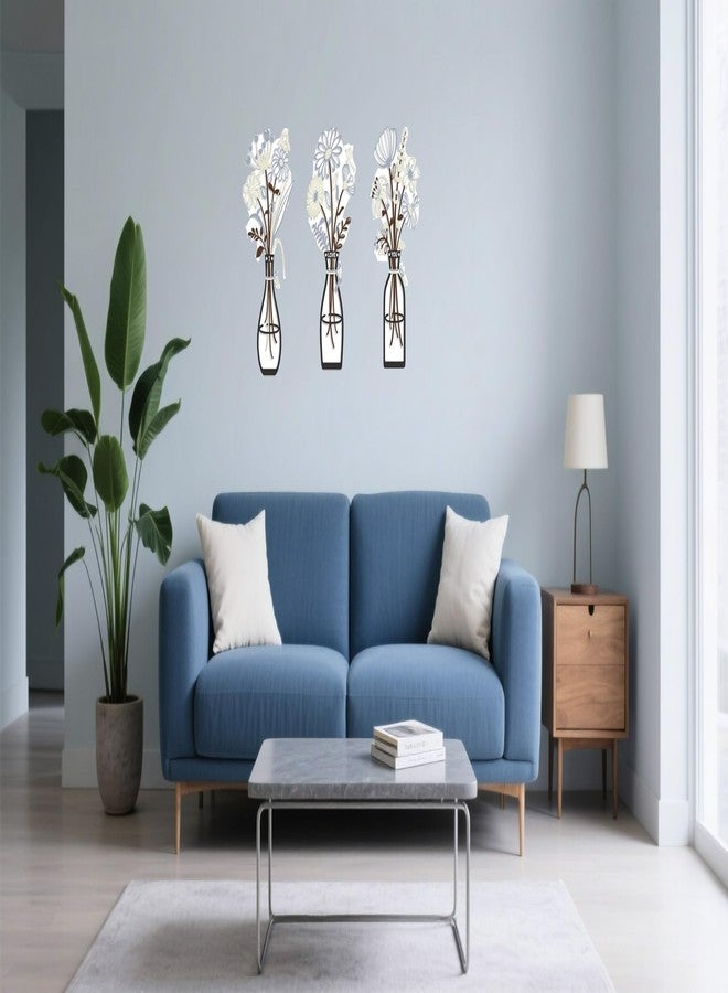 ALHBEJT 3 Pcs Metal Flowers Wall Decor Rustic Farmhouse Wall Arts Bathroom Dining Room Wall Decor Minimalist Decor Housewarming Gifts (Light Blue White) - Image 5
